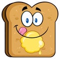 Happy Toast Bread Slice Cartoon Character Licking His Lips With Butter