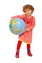 Happy toddler girl with world globe Royalty Free Stock Photo