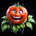 Happy tomato laughing with open eyes. Generative AI