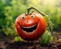 Happy tomato laughing with open mouth.