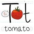 Happy Tomato Taking the Grammar Lesson of Letter T, Vector Illustration
