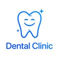 Happy tooth blue vector icon, dental clinic logo template