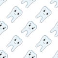 Happy tooth. Colored seamless pattern with cute cartoon character. Simple flat vector illustration isolated on white background. Royalty Free Stock Photo