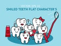 Happy tooth. Cute dentist happy characters composition. Teeth with mirror, hold brush and toothpaste, oral care, dental Royalty Free Stock Photo