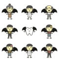 Happy tooth, dentist, boy, girl, children and senior with bat wing and vampire fang for Happy Halloween