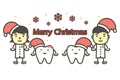 Happy tooth and dentist wearing santa claus hat for Merry Christmas and Happy New Year, dental care concept