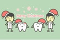 Happy tooth and dentist wearing santa claus hat for Merry Christmas and Happy New Year