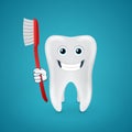 Happy tooth with red toothbrush