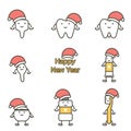 Happy tooth, toothbrush, toothpaste, mouthwash and dental floss with santa claus hat for Merry Christmas and Happy New Year Royalty Free Stock Photo