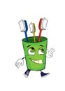 Happy toothbrushes in a cup cartoon