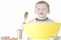 Happy toothless boy cooking Royalty Free Stock Photo