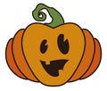 Happy Toothless and Cute Pumpkin with Stem Isolated, Vector Illustration