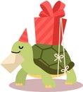 Happy Tortoise Delivers a Birthday Party Present Royalty Free Stock Photo