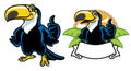 Happy toucan cartoon set