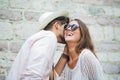 Happy tourist couple in love traveling Royalty Free Stock Photo