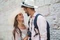 Happy tourist couple in love traveling Royalty Free Stock Photo