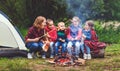 Happy tourist family on journey hike. mother and children fry sa