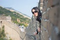 Happy tourist on the Great Wall of China Royalty Free Stock Photo