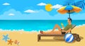 Happy tourist man lie on deckchair with cocktail in hand , holiday on vacation banner. relaxing sea view Summer vacation concept