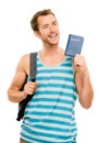 Happy tourist man travel passport adventure Royalty Free Stock Photo