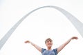 Happy Tourist at the St. Louis Gateway Arch Royalty Free Stock Photo