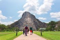 Happy tourists,group traveling Bhudda Mountian at khao che chan, Pattaya, Thailand