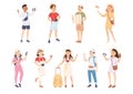 Happy Tourists Sightseeing and Photographing Set, Men and Women Travelling on Summer Vacation Cartoon Vector