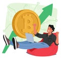 Happy Trader Male Character Rejoice As Bitcoin Cryptocurrency Surges, Spreading Happiness And Excitement