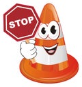 Happy traffic cone hold a sign