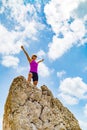 Happy trail runner winner reaching life goal success woman Royalty Free Stock Photo