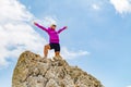 Happy trail runner winner reaching life goal success woman Royalty Free Stock Photo