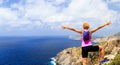 Happy trail runner woman winner reaching life goal success Royalty Free Stock Photo