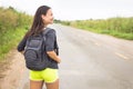 Happy Travel Adventures. Woman Traveler Backpacking