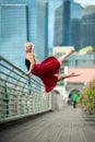 Happy Traveler after shopping... Excited Beautiful Woman wearing Royalty Free Stock Photo