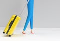 Happy Traveler Woman Walking with Suitcase 3D Rendring
