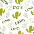 Happy Tropical Cactus and Succulents Plants Vector Pattern