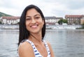 Happy turkish woman in a striped shirt outside Royalty Free Stock Photo