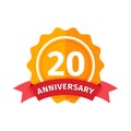 Happy twentieth birthday badge vector icon. Royalty Free Stock Photo