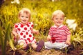 Happy twins boy and girl Royalty Free Stock Photo