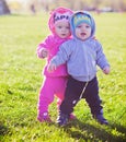 Happy twins outdoor Royalty Free Stock Photo