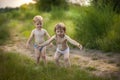 Happy twins outdoor Royalty Free Stock Photo