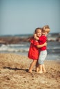 Happy twins at the sea Royalty Free Stock Photo