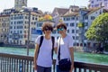 Happy twins in a sunglasses in zurich in switzerland Royalty Free Stock Photo