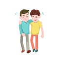 Happy two friends standing and laughing together. Young man enjoying, Vector illustration. Royalty Free Stock Photo