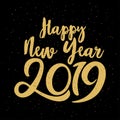 Happy Typographical 2019 New Year. Vector Illustration With Lettering Composition And Burst. Holiday vintage festive label