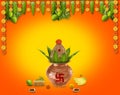 Happy Ugadi Greeting Card Background With Decorated Kalash and mangoes traditional new year festival in karnataka andra paradesh a