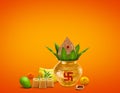 Happy Ugadi Greeting Card Background With Decorated Kalash and mangoes traditional new year festival in karnataka andra paradesh a Royalty Free Stock Photo