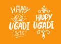 Happy Ugadi handwritten set. New Year`s Day of Hindu calendar. V