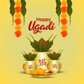 Happy ugadi realistic traditional realistic background with kalash