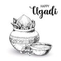 Happy Ugadi. Template greeting card for holiday. Sketch Style